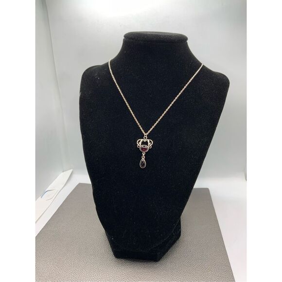 Vintage Garnet Pendant Sterling Silver Chain - Picture 3 of 7